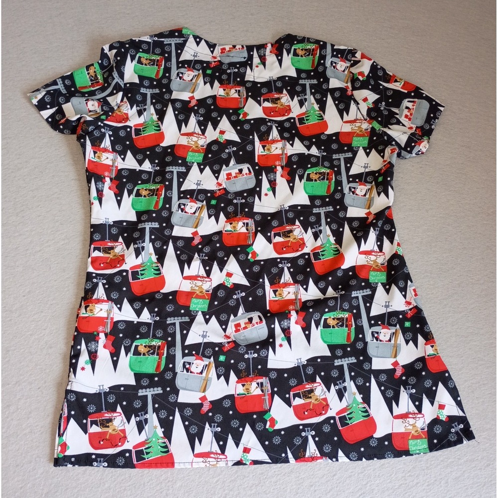 White Cross Medical Scrub Top Women's Size XS Christmas Cartoon Reindeer Holiday - Picture 2 of 10